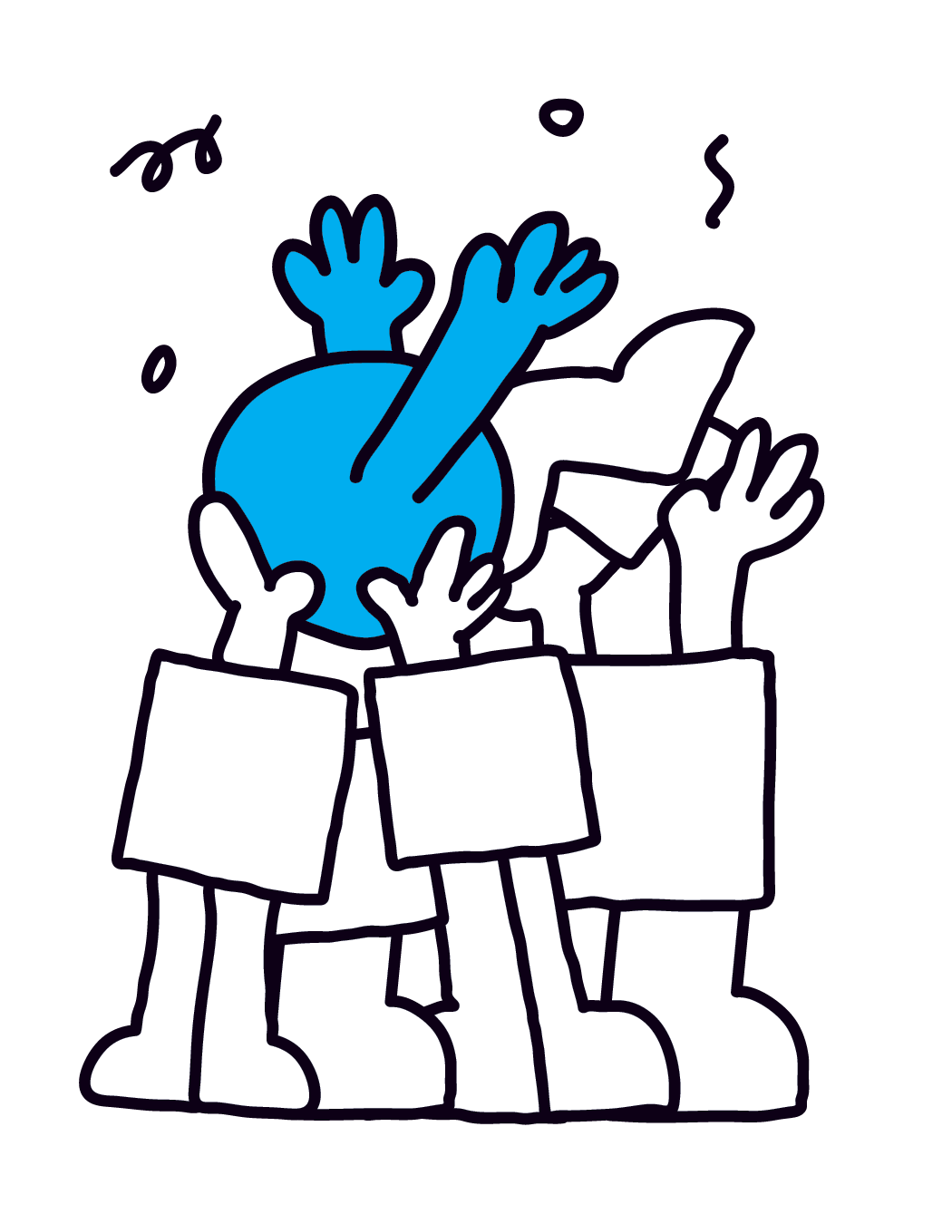Illustration of a group of people with hands raised in celebration