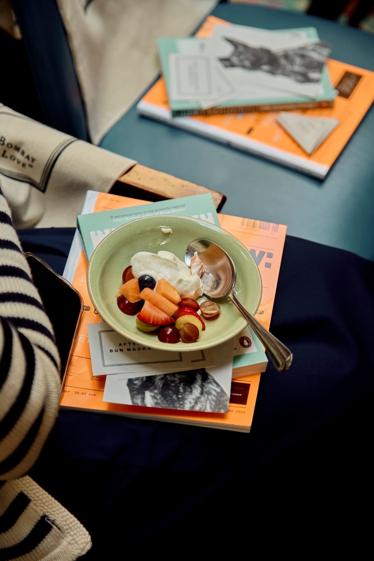 Breakfast served alongside copies of the magazine
