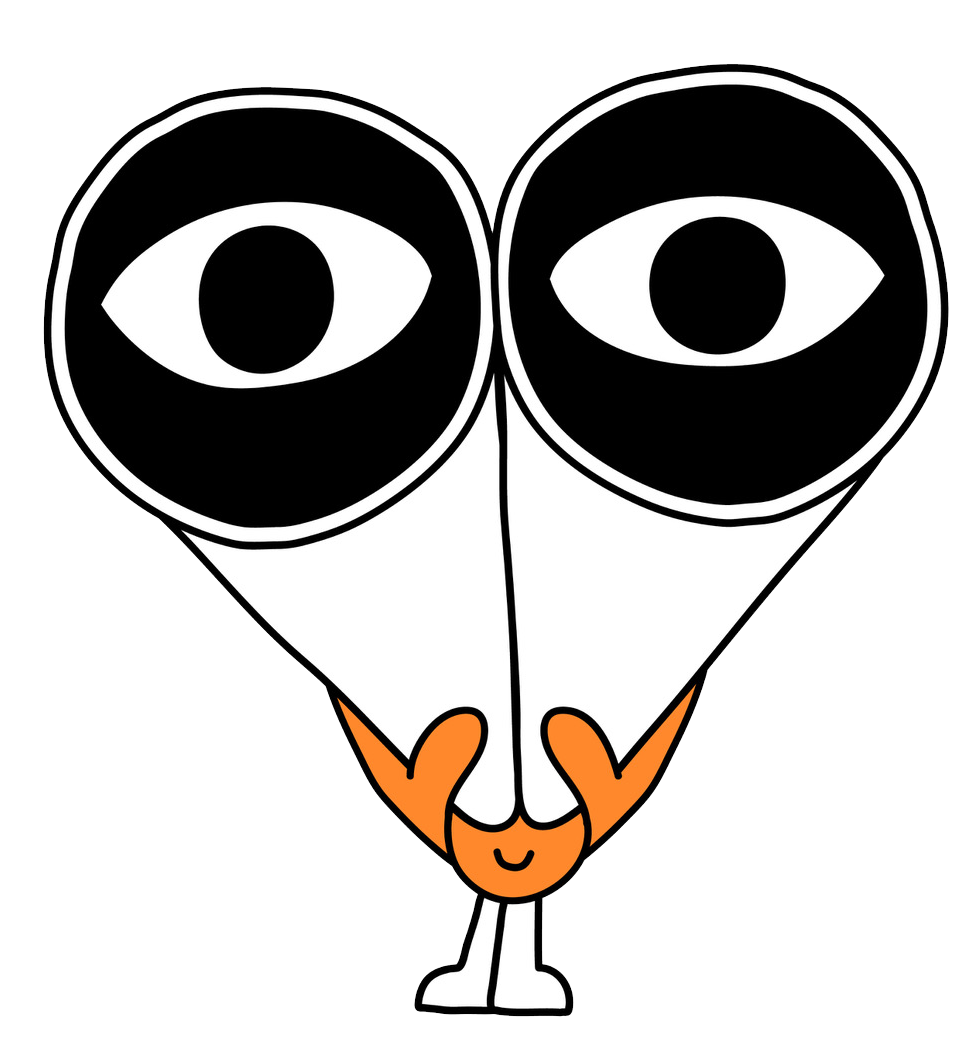 Illustration of a character holding oversized binoculars