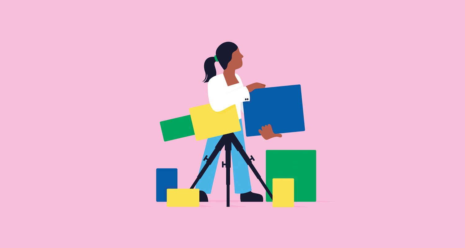 Illustration of a manager arranging coloured blocks