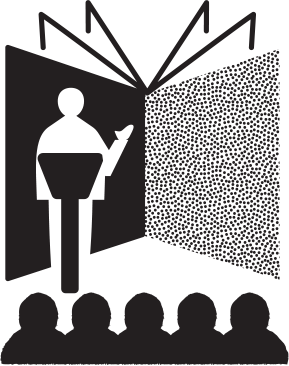 Illustration of a speaker sharing a story with an audience