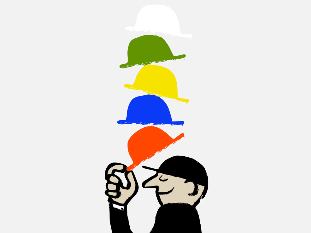 Colourful hats representing the six modes of thinking in de Bono's Six Thinking Hats tool
