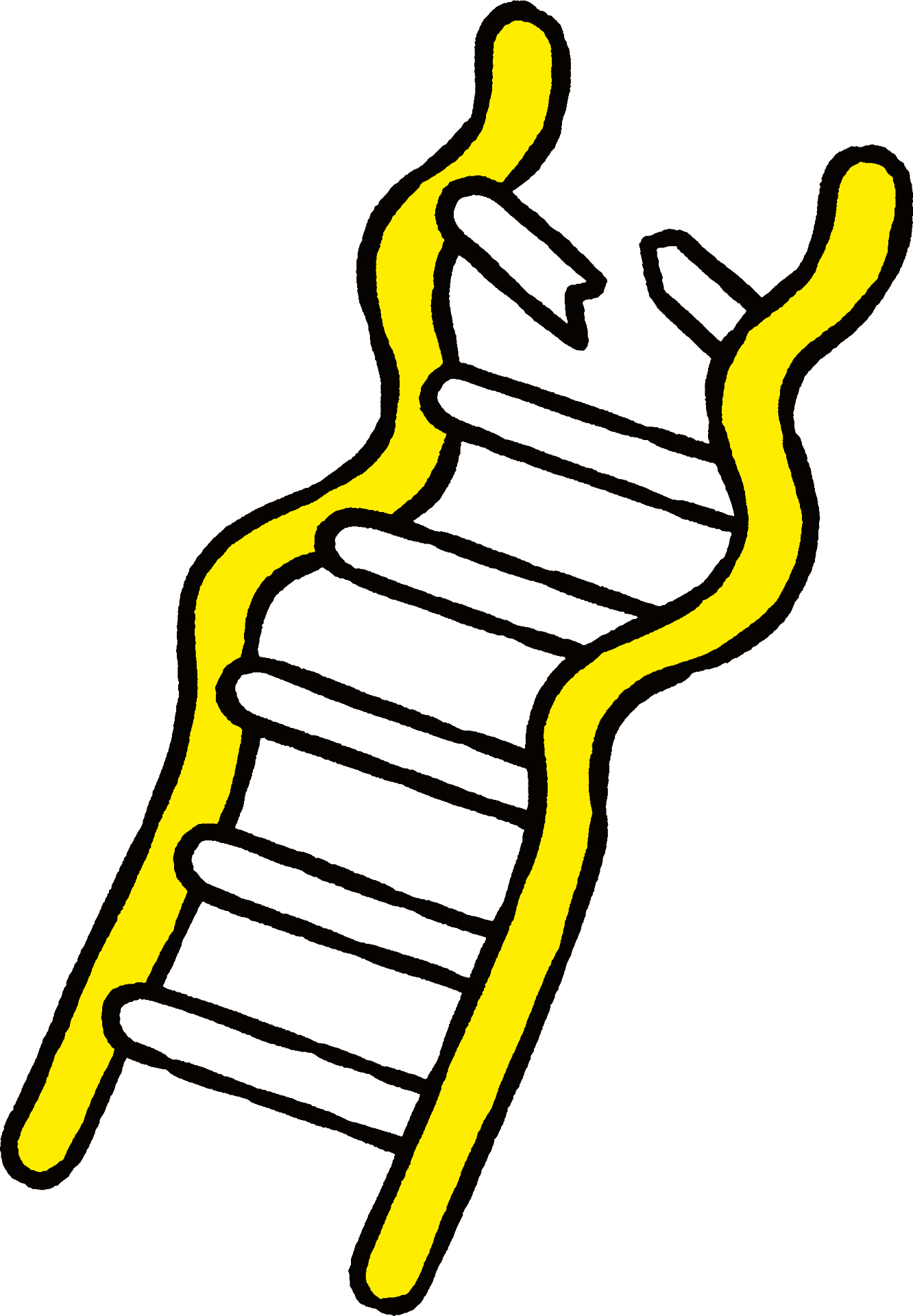 Illustration of a figure at the top of a yellow ladder, by Lennard Kok